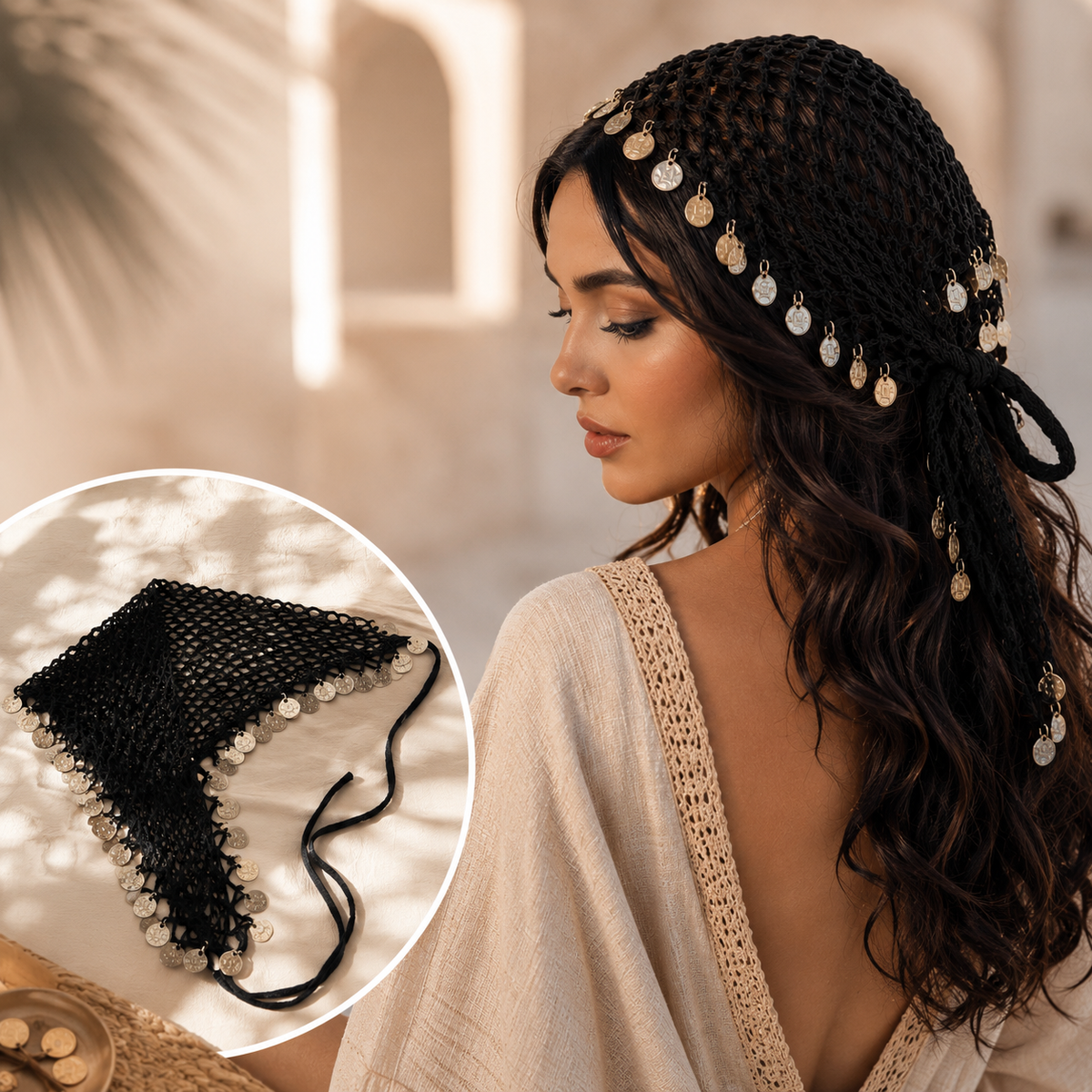 Lot de 3 Bandanas Crochet Noirs pour Cheveux – Style Bohème Chic